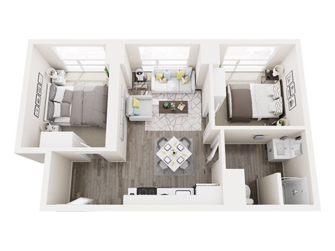 Floor plan for 2 beds, 1 bath, 675 sqft